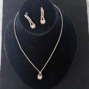 Sparkling Silver Rhinestone Necklace and Earring Set